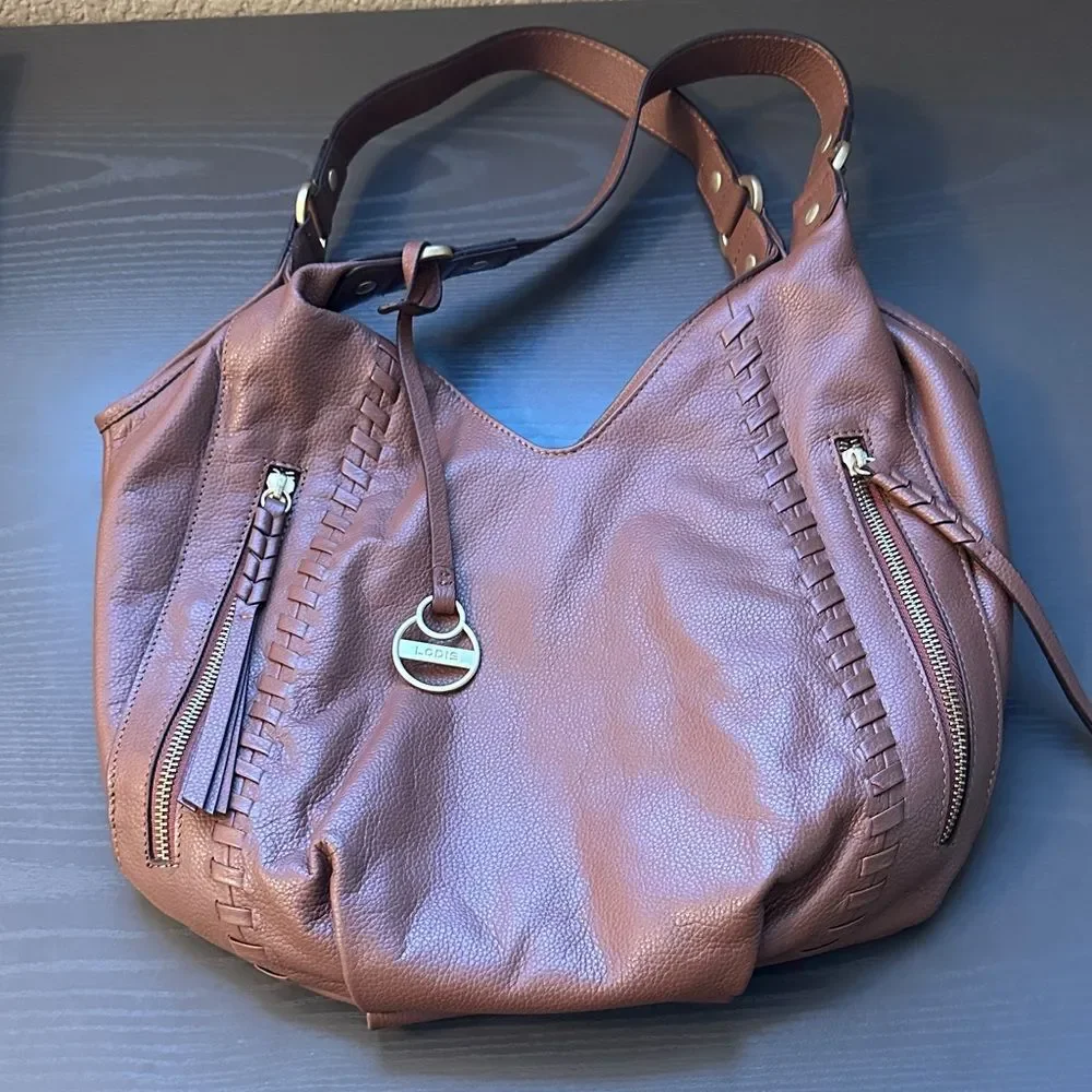 Lodis Chocolate Brown Leather Hobo Bag
